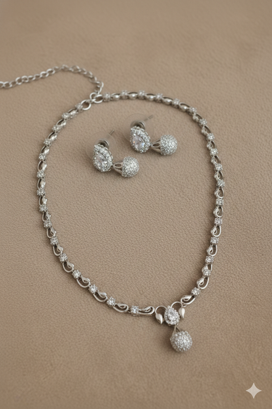 American Diamond_Silver Plated Necklace Set