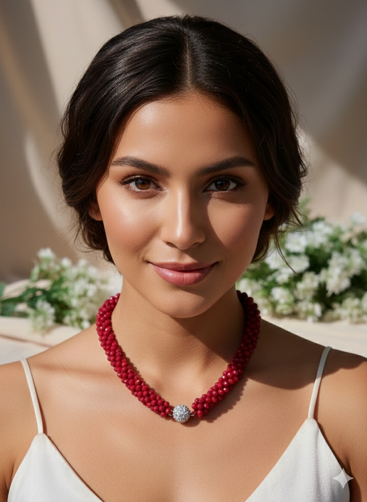 Maroon Crystal Necklace with Magnetic Ball Clasp