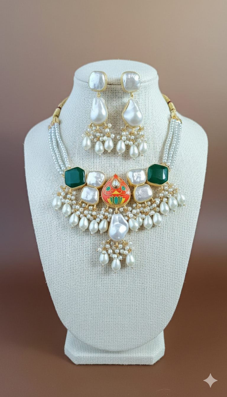 Handcrafted_Uncut Multicolour Stone Necklace Set