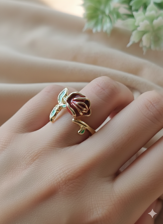 Anti Tarnish_Gold Plated Rose Enamel Ring
