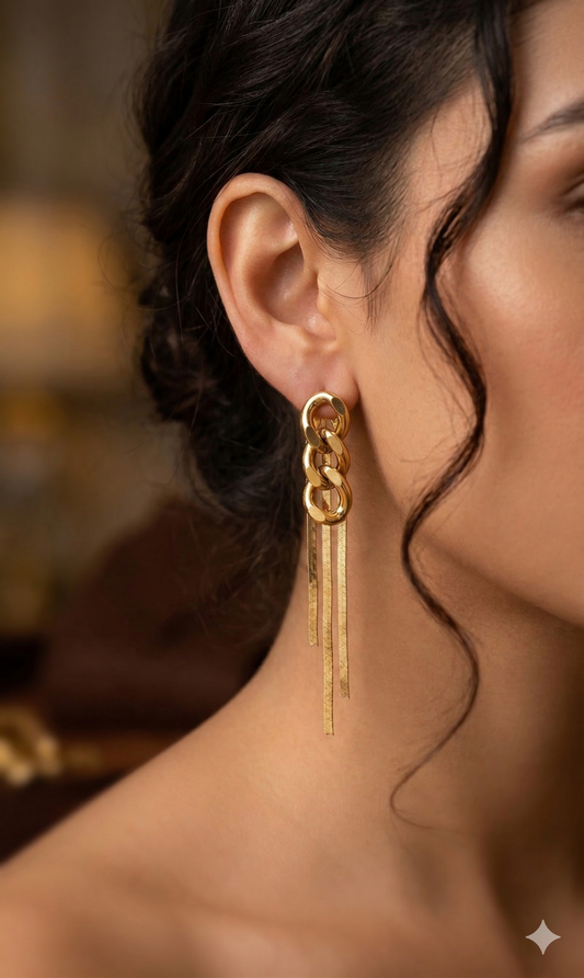 Anti Tarnish_Gold Plated Chain Drop Earrings