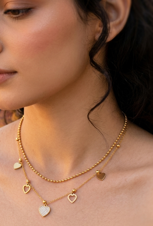 Anti Tarnish_Gold Plated Heart Shape Layered Necklace