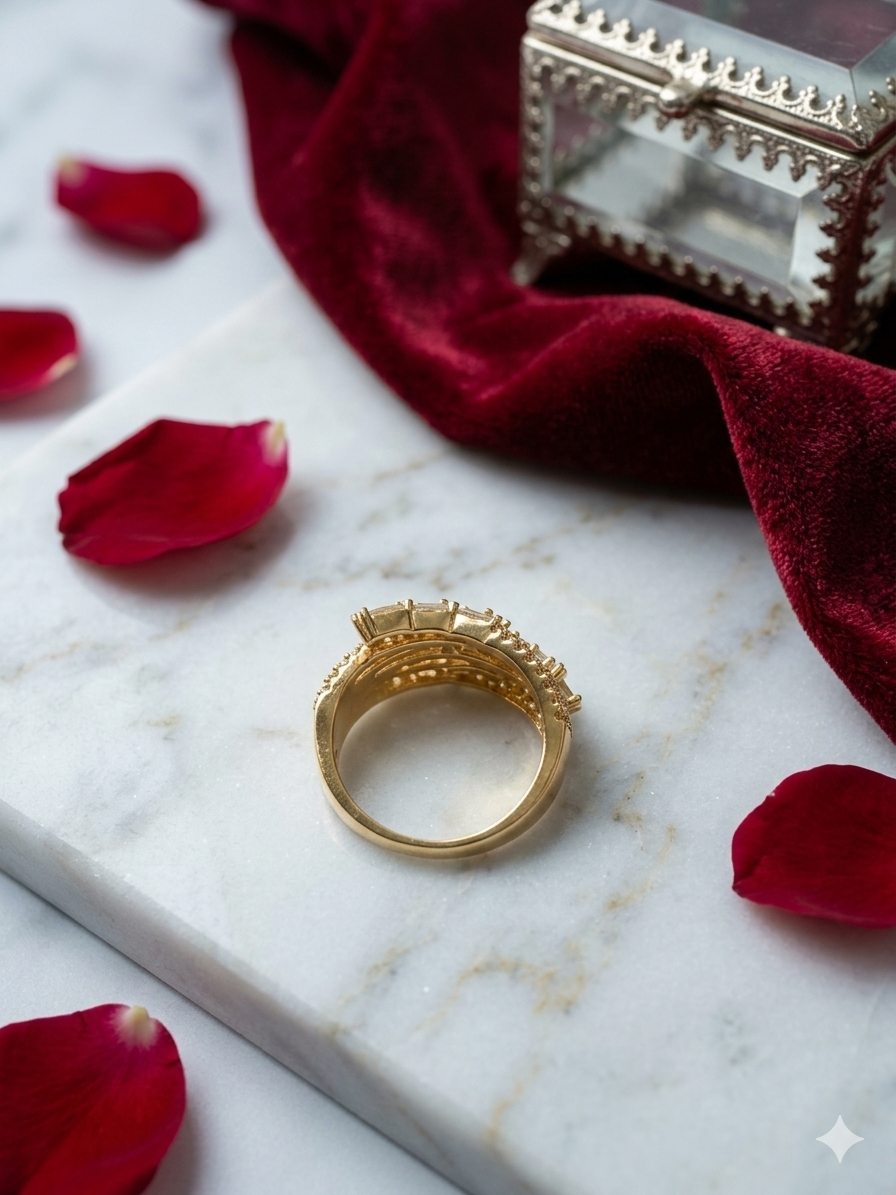 Gold Plated_Baguette-Cut Diamond Ring