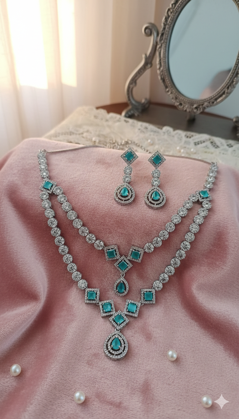 American Diamond_Long Chain Necklace Set