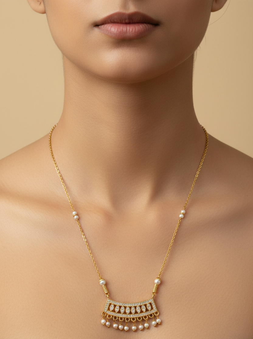Gold Plated_White Gemstone Mangalsutra