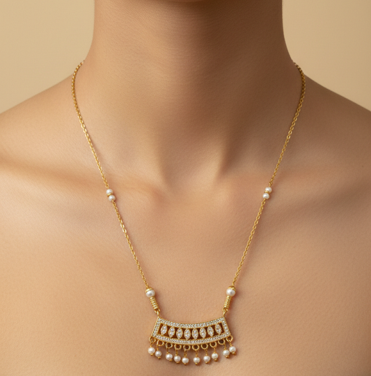 Gold Plated_White Gemstone Mangalsutra