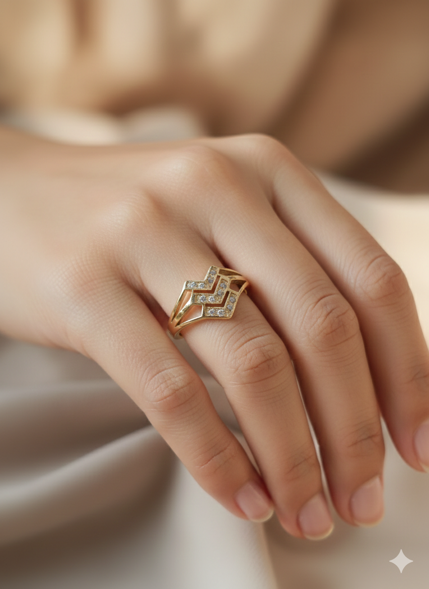 Anti Tarnish_Chevron-Style Diamond Ring