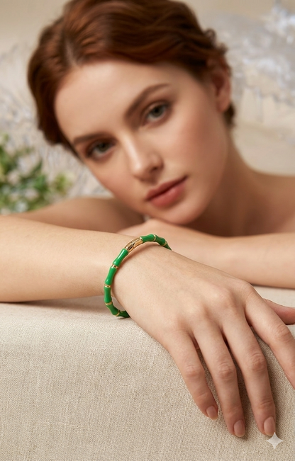 Anti Tarnish_Sculpted Bamboo Hinged Bangle Bracelet