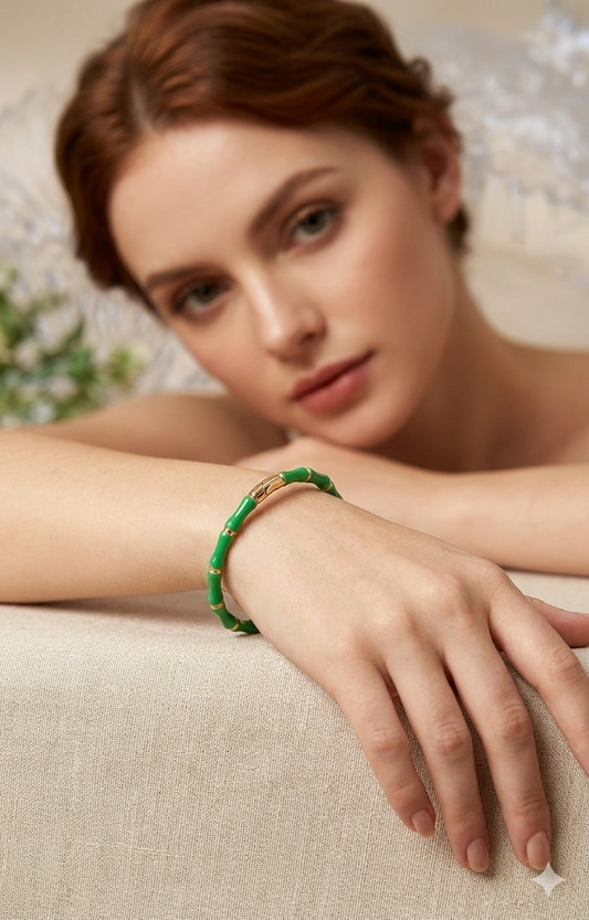 Anti Tarnish_Sculpted Bamboo Hinged Bangle Bracelet