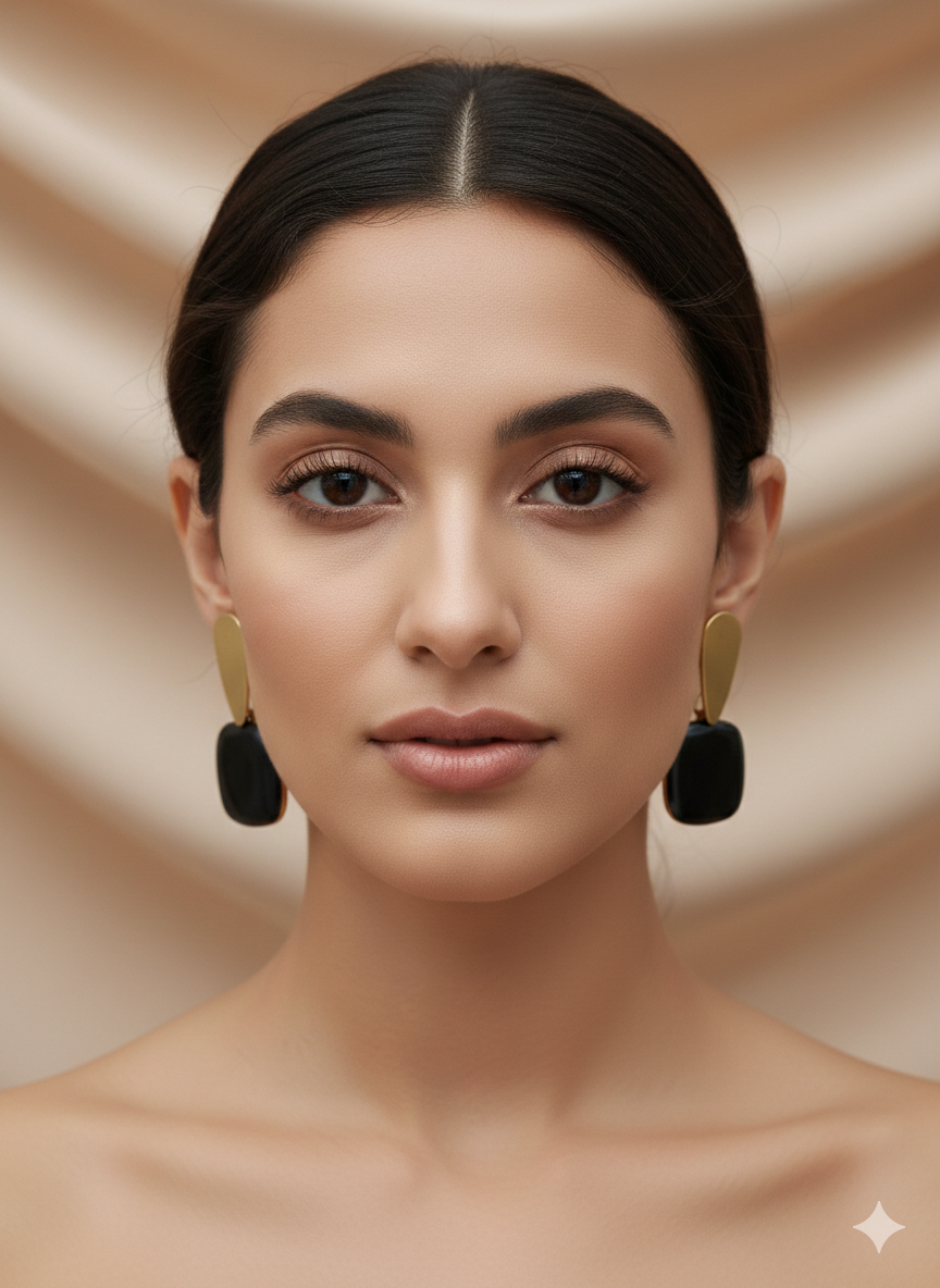 Anti Tarnish_Black and Gold-Toned Contemporary Drop Earrings