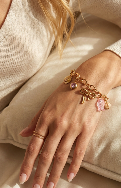 Anti Tarnish_Gold Plated Bow Charm Bracelet