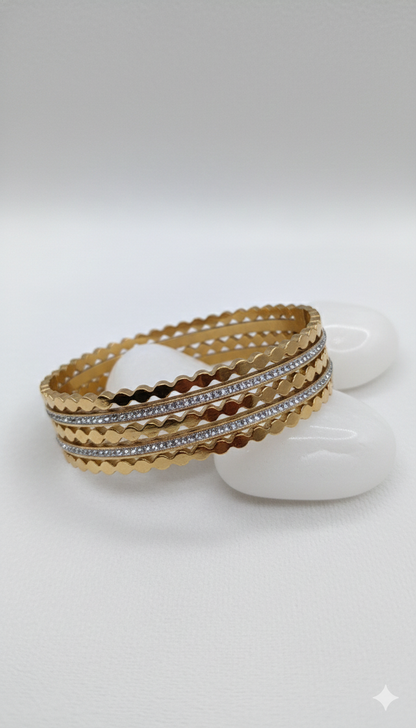 Anti Tarnish - Golden Round Stone Bangle Bracelet