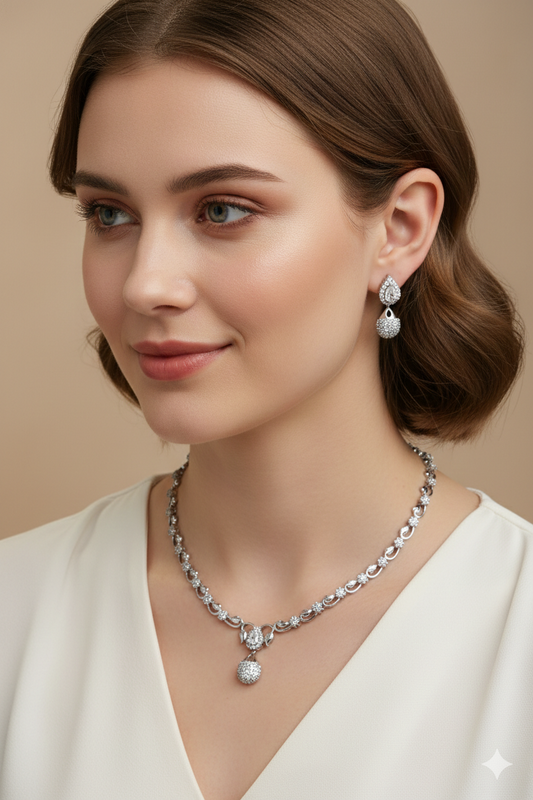 American Diamond_Silver Plated Necklace Set