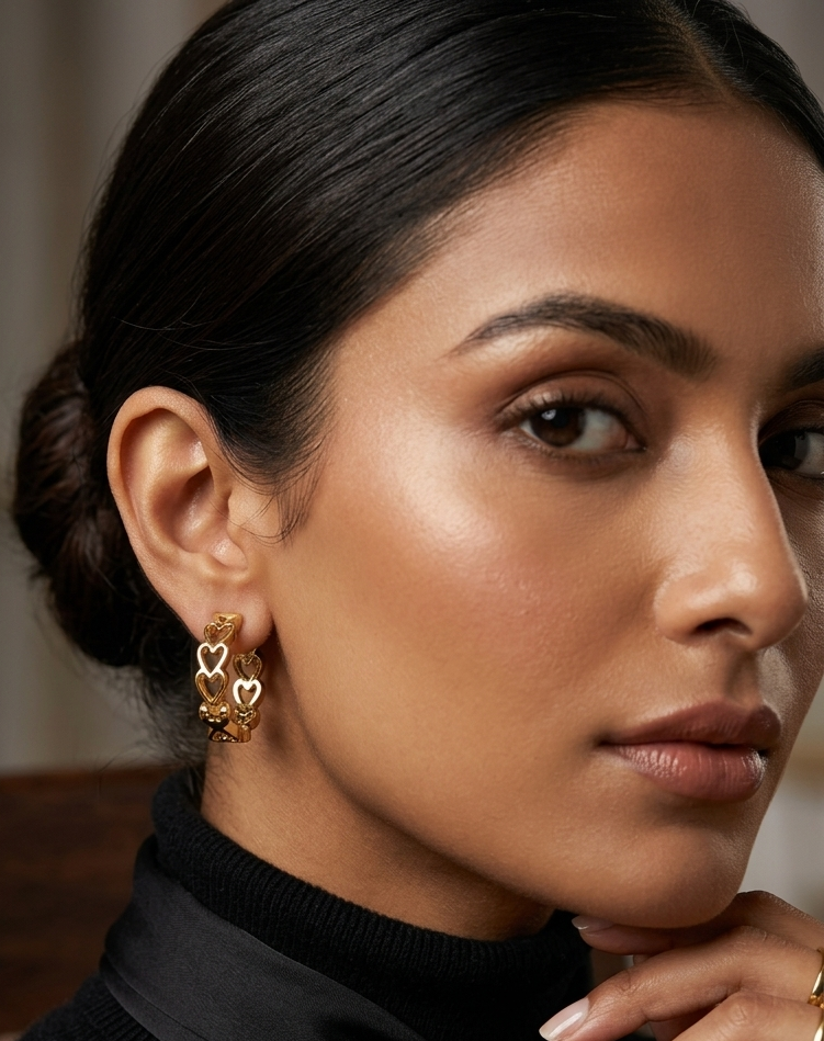 Anti Tarnish_Gold Plated Heart Shape Hoop Earrings