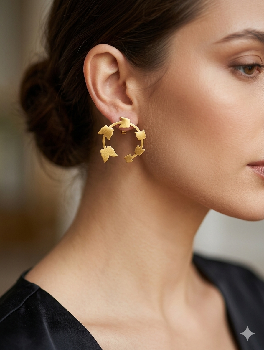 Anti Tarnish_Gold Plated Ivy Leaf Earrings