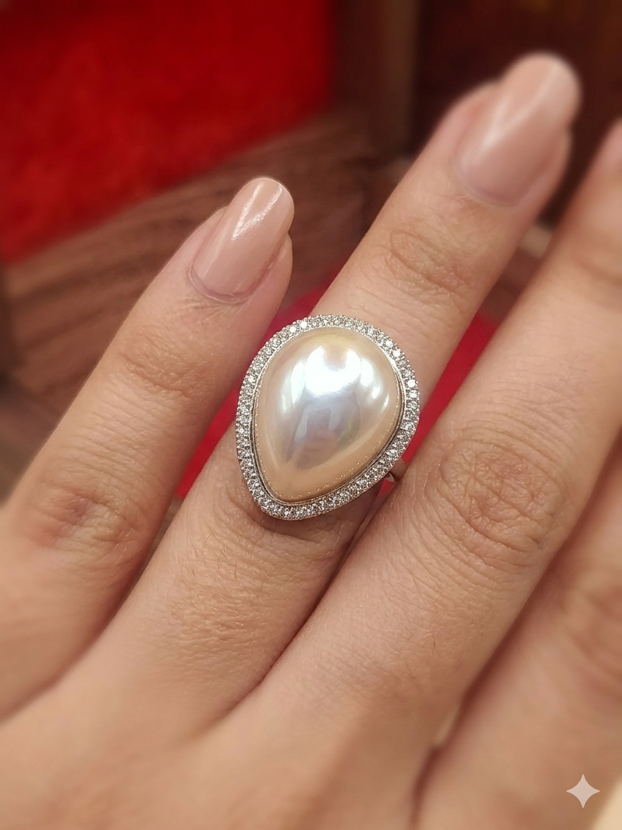Gold Plated_Drop Shape Pearl Studded Ring