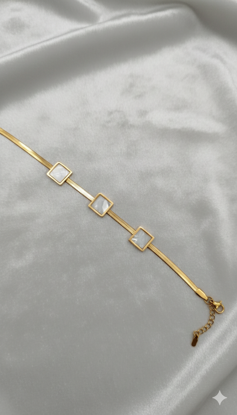 Anti Tarnish- Gold white Gem Chain Bracelet