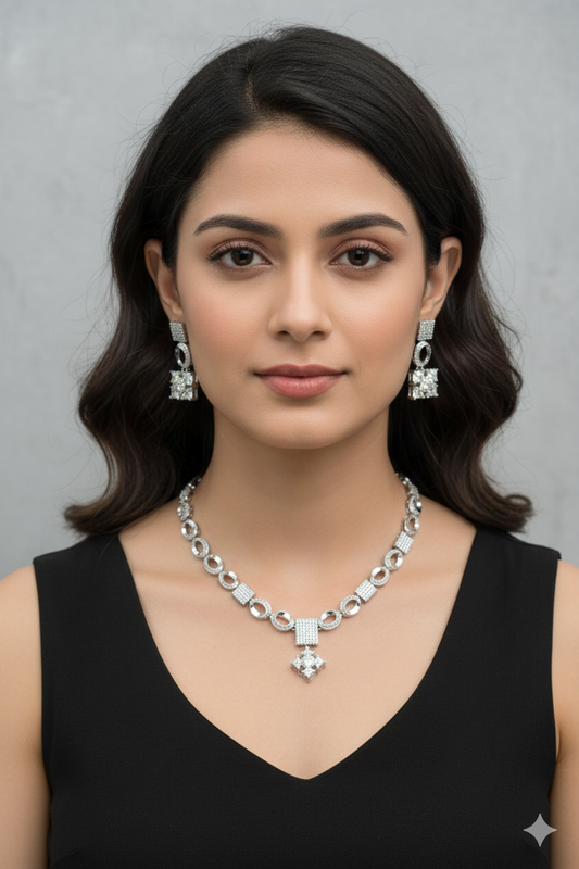 American Diamond_Square Shape Necklace Set