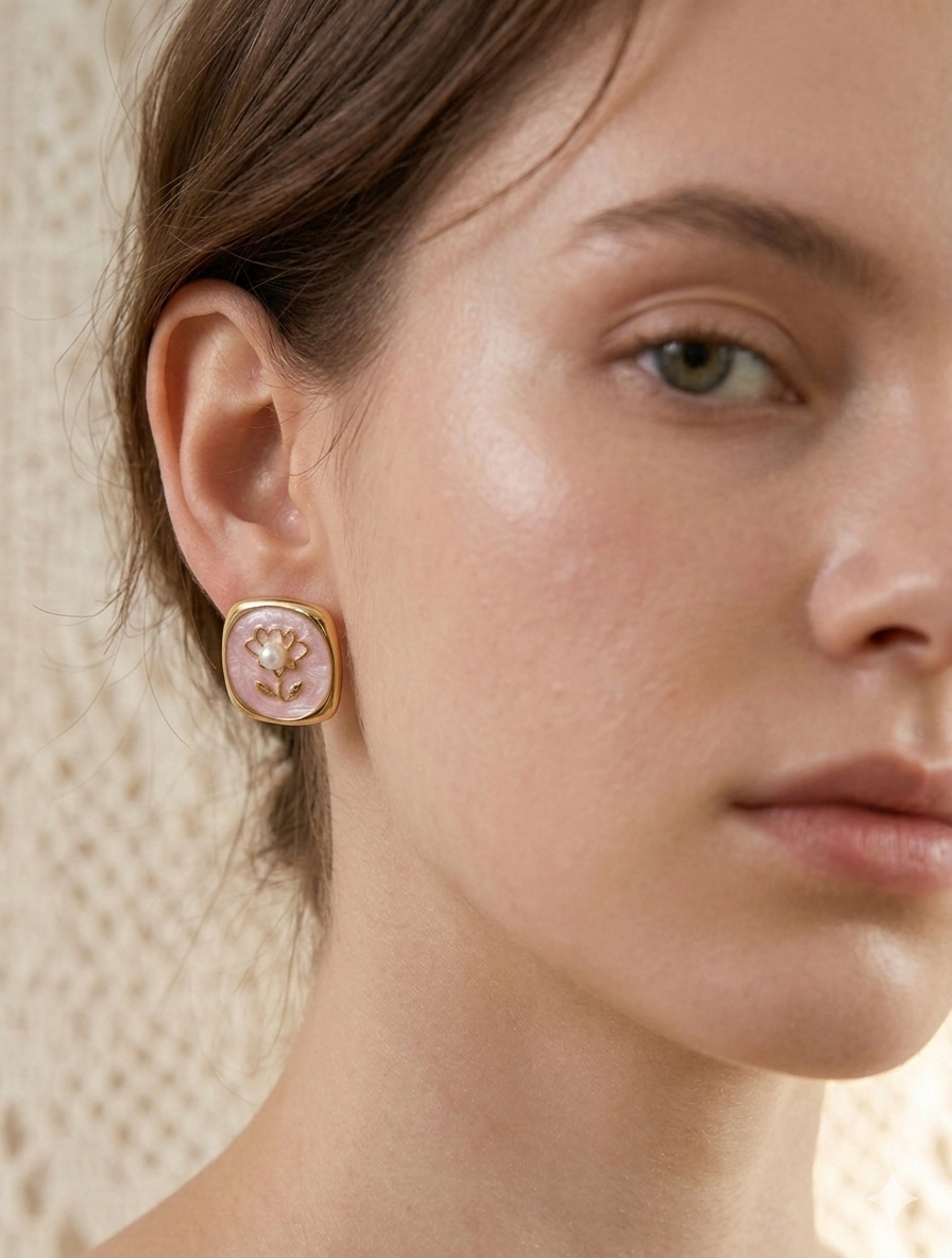 Anti Tarnish_Gold Plated Floral Antique Stud Earring