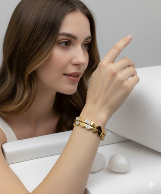 Anti Tarnish-Mango Shape Gem Stone Bangle Bracelet