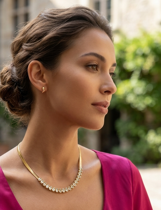 Anti Tarnish_Gold Plated white Crystal Snake Chain Necklace