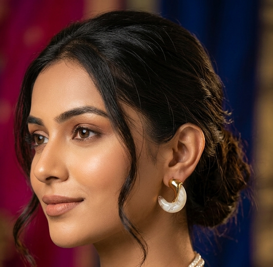 Moon Shaped Clear Marbled Statement Earrings