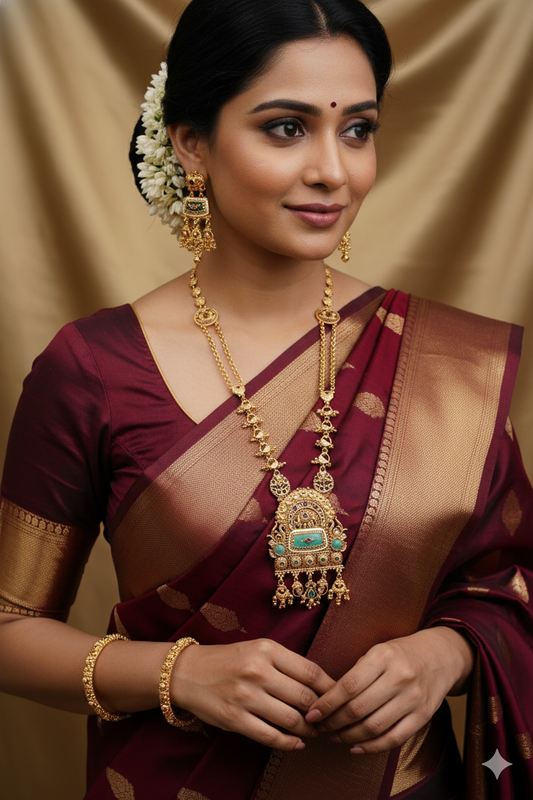 Brass_Elephant Style Heritage long Chain Necklace Set