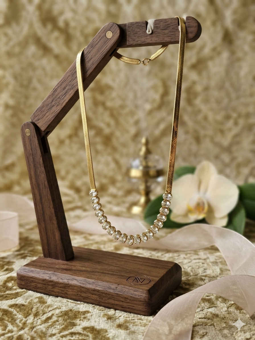 Anti Tarnish_Gold Plated white Crystal Snake Chain Necklace