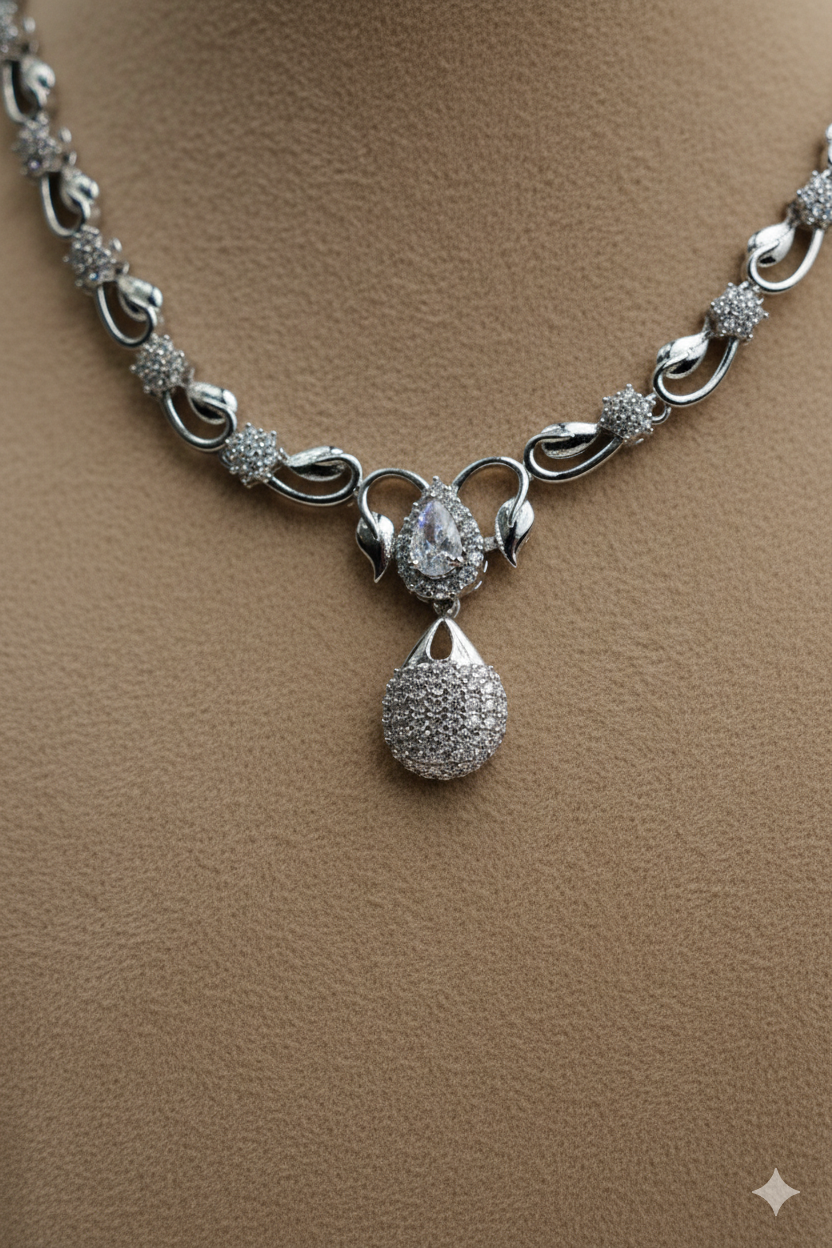 American Diamond_Silver Plated Necklace Set