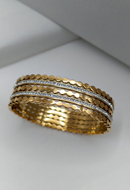 Anti Tarnish - Golden Round Stone Bangle Bracelet