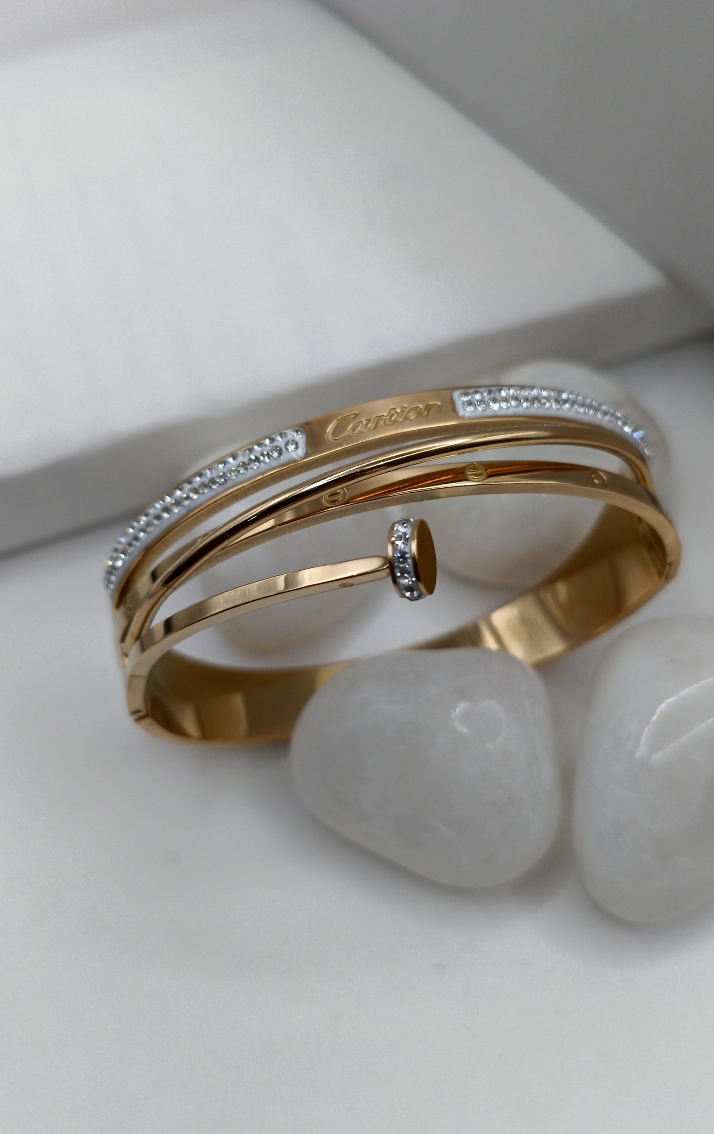 Anti Tarnish_Gold Plated Gem Stone Bangle Bracelet