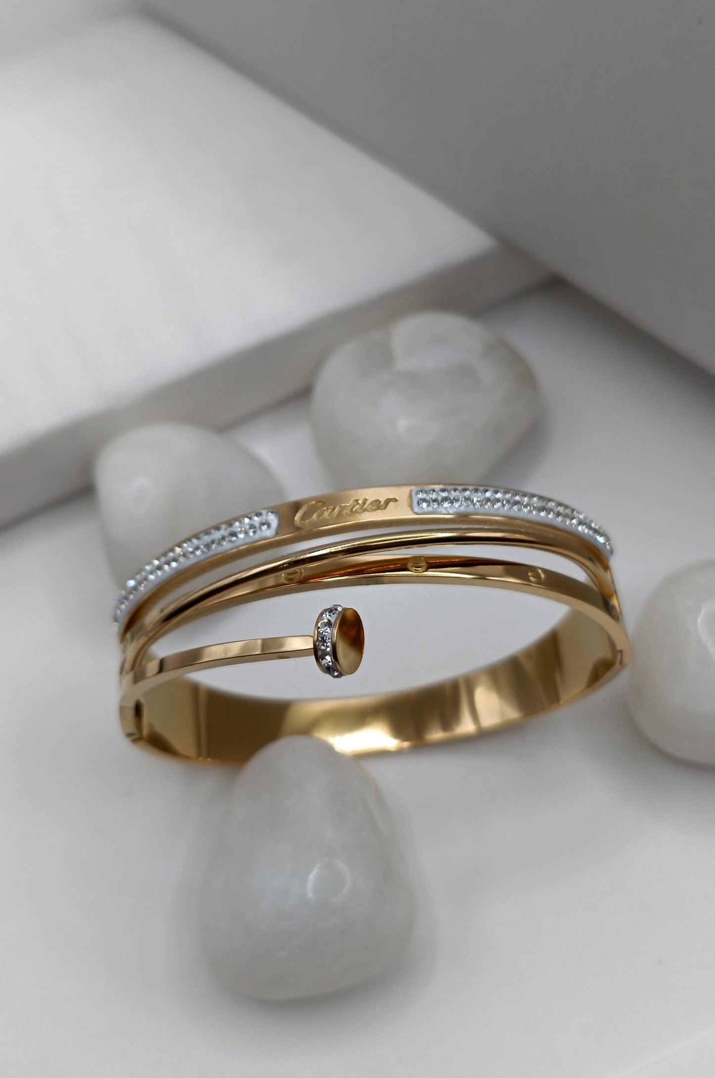 Anti Tarnish_Gold Plated Gem Stone Bangle Bracelet