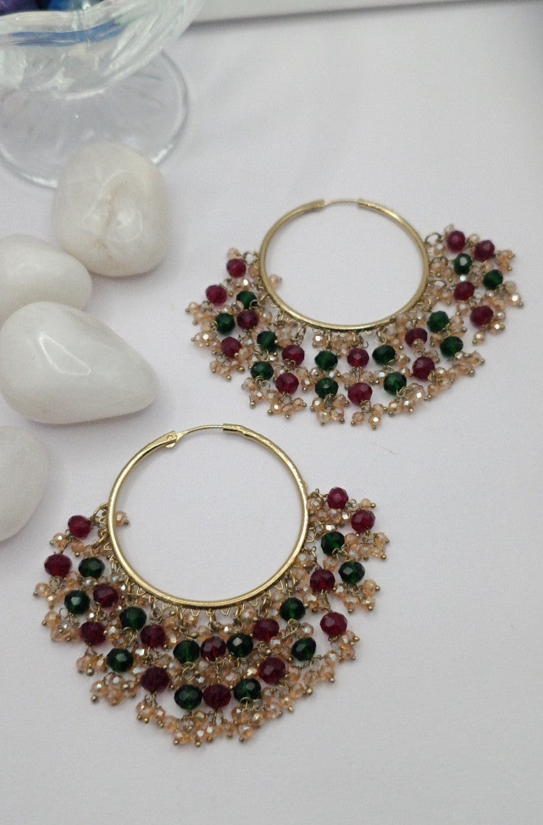 Gold Plated - Crystal Stone Hoop Earrings