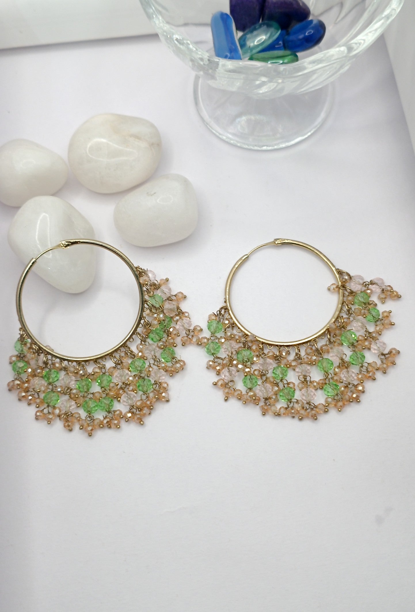 Gold Plated - Crystal Stone Hoop Earrings