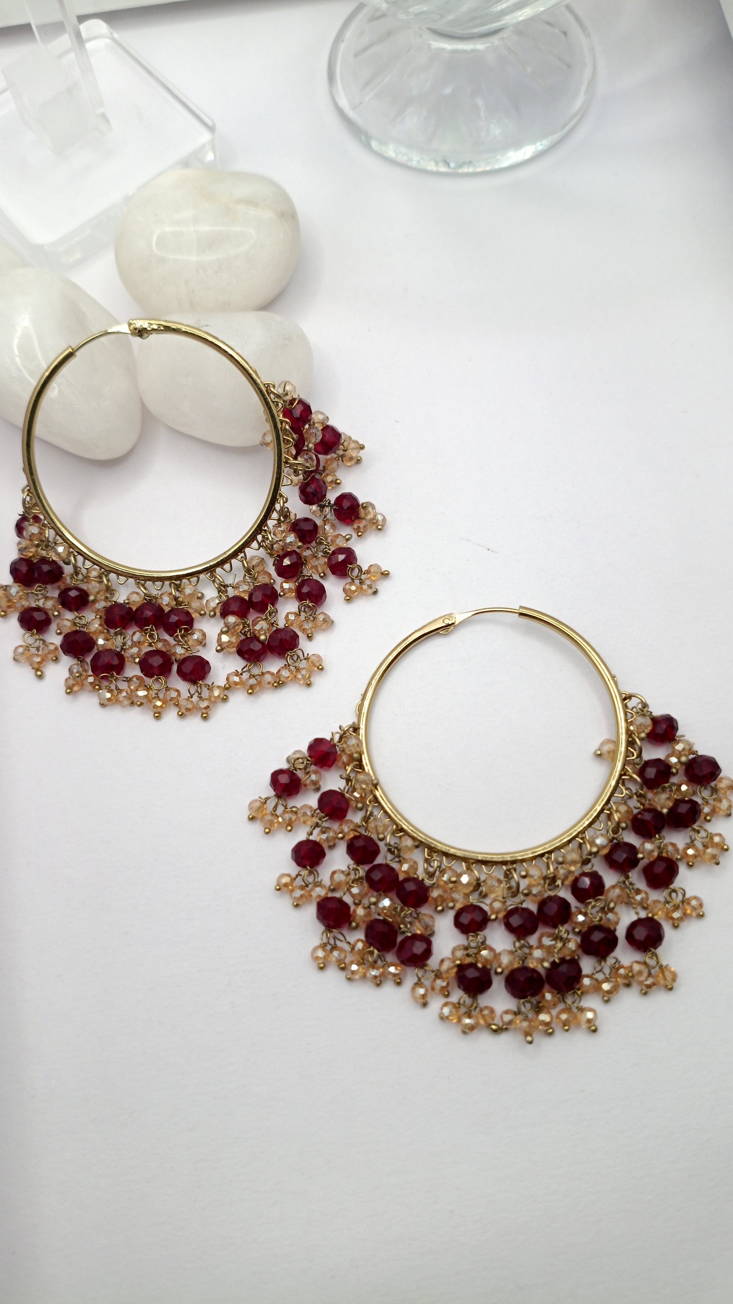Gold Plated - Crystal Stone Hoop Earrings