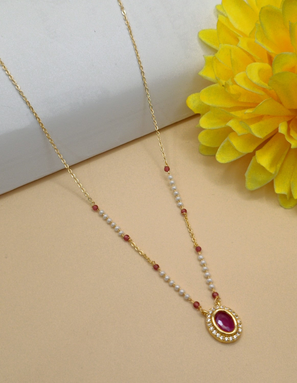 Oval Shape_Red Stone Mangalsutra
