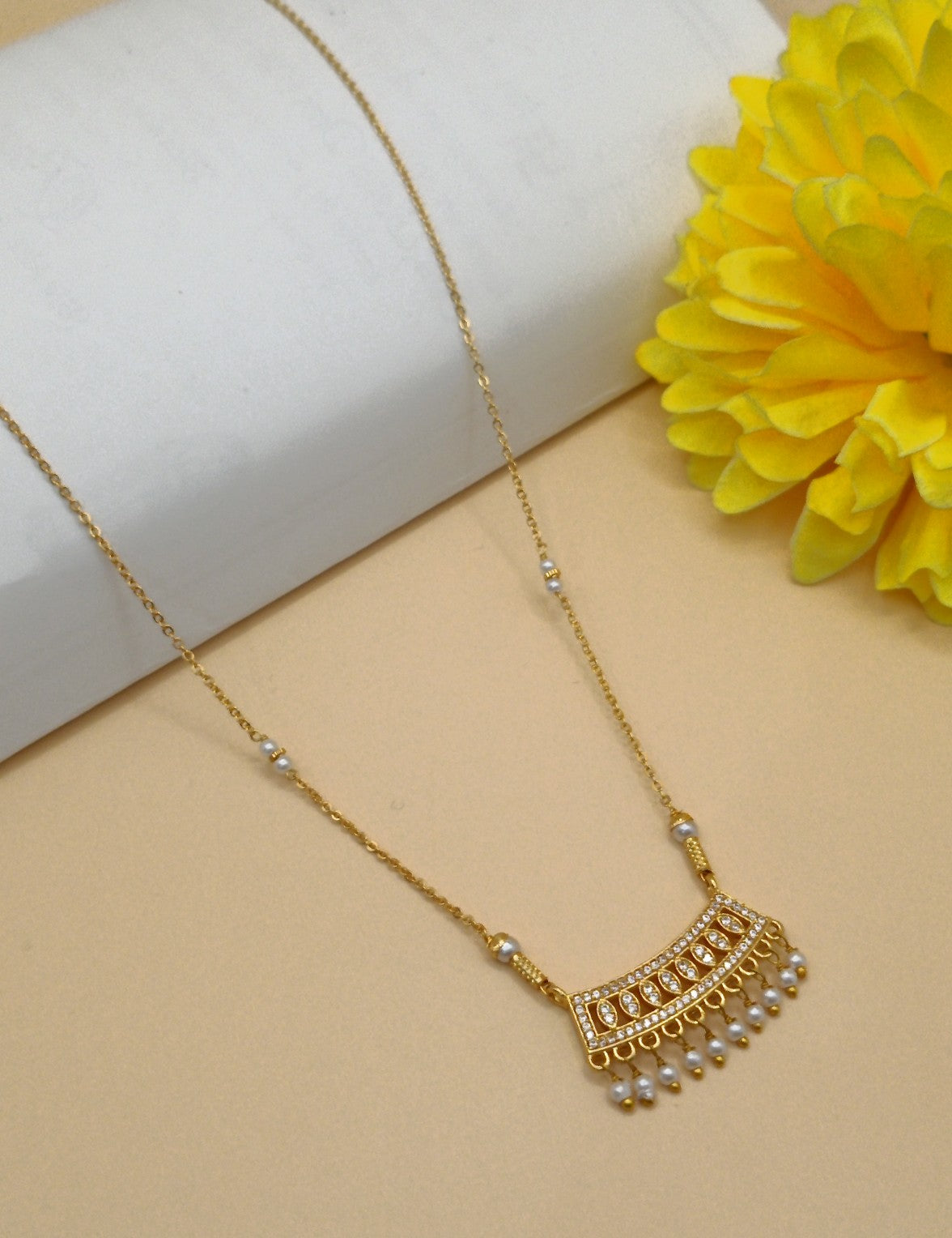 Gold Plated_White Gemstone Mangalsutra