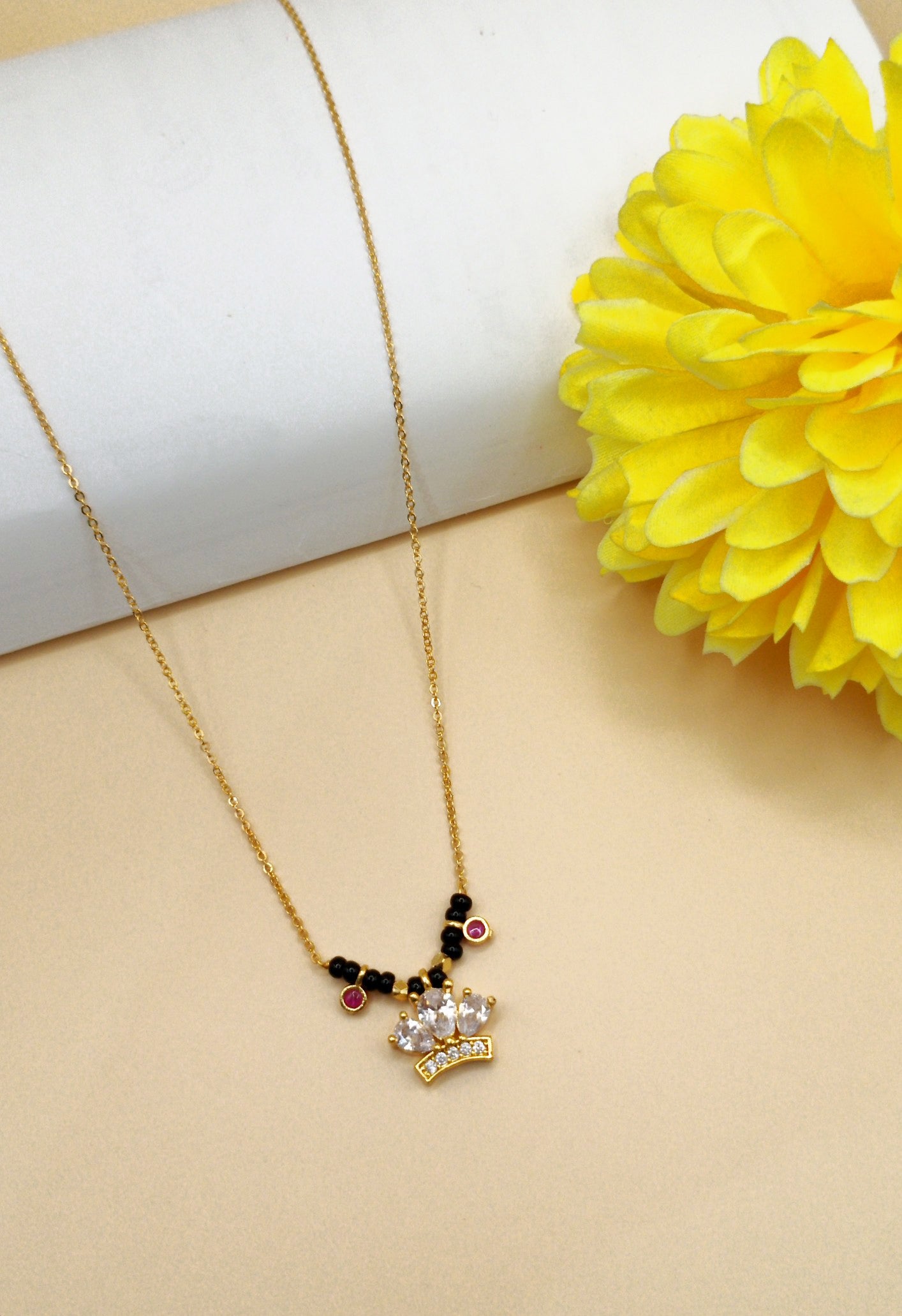 Crown Shape_Gold Plated American Diamond Mangalsutra
