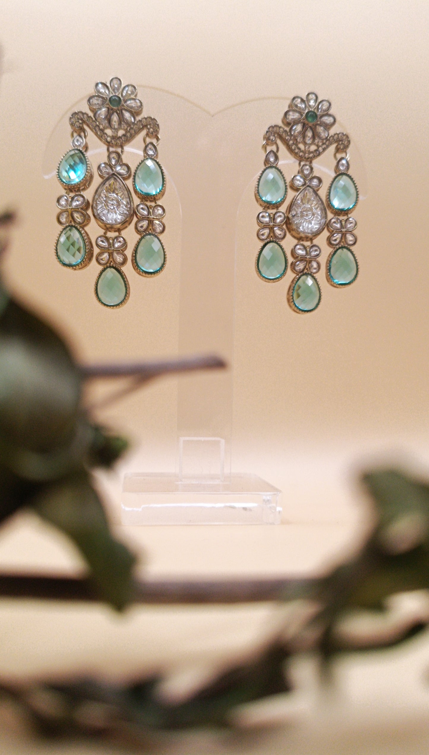 Kundan Polki_Gold-Plated Dangler Earrings Set
