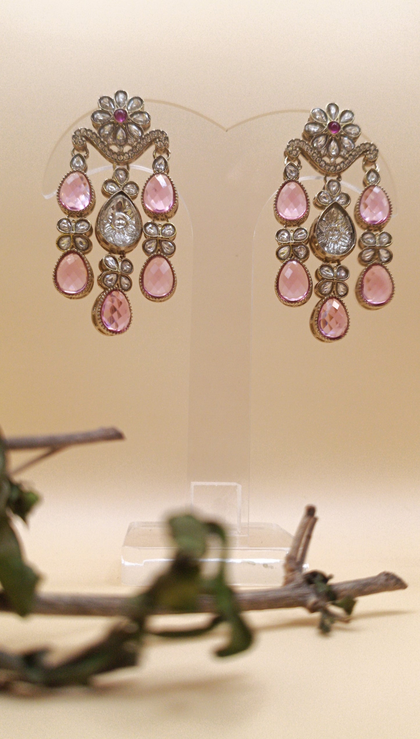 Kundan Polki_Gold-Plated Dangler Earrings Set