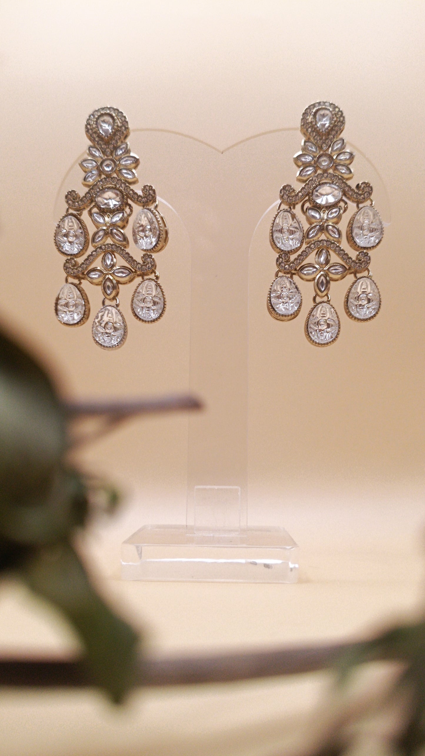 Kundan Polki_Gold-Plated Dangler Earrings Set