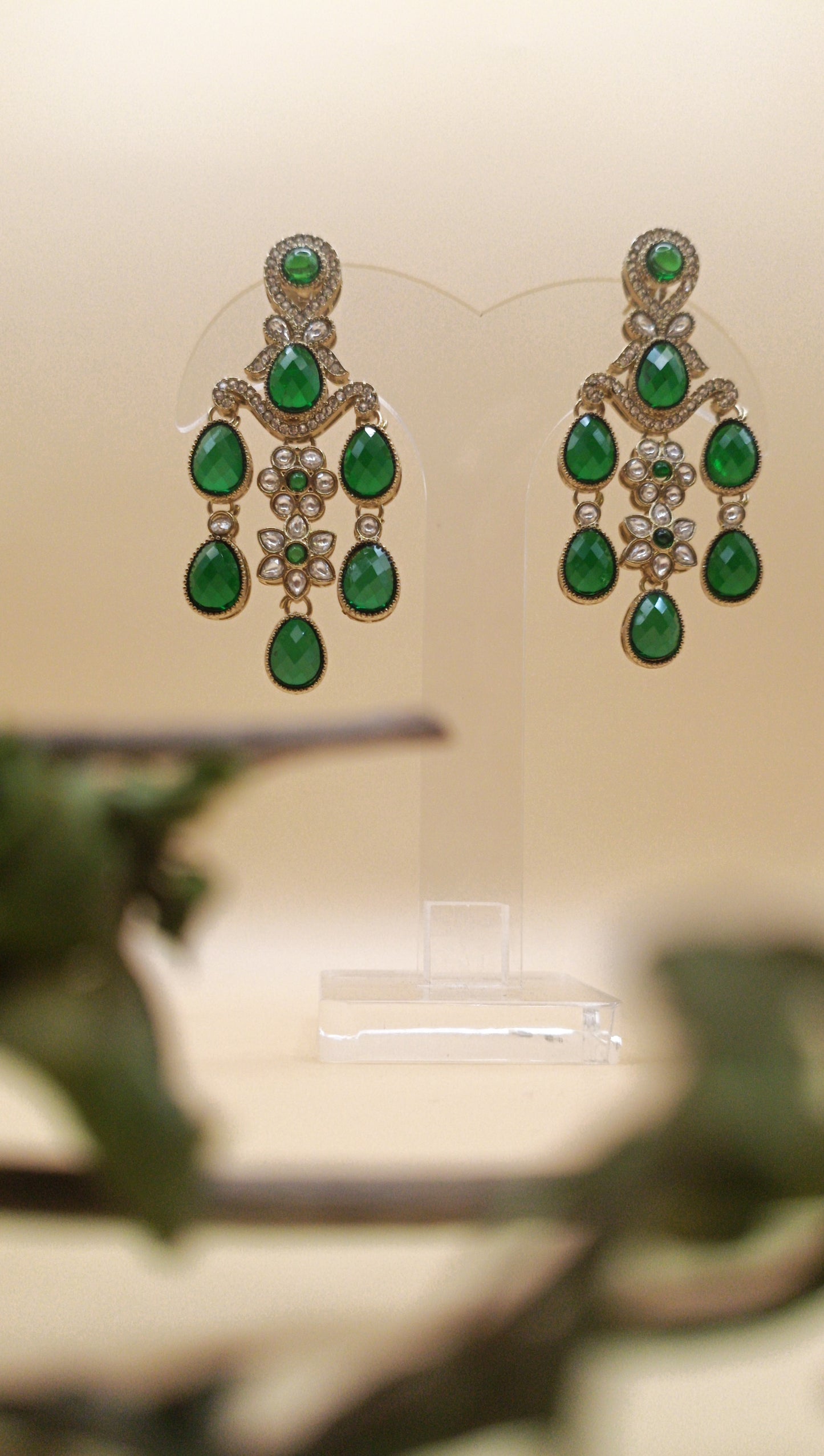 Kundan Polki_Gold-Plated Dangler Earrings Set