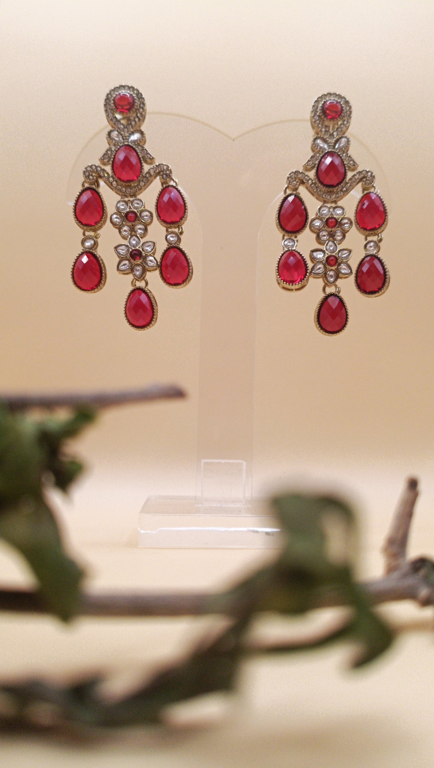 Kundan Polki_Gold-Plated Dangler Earrings Set