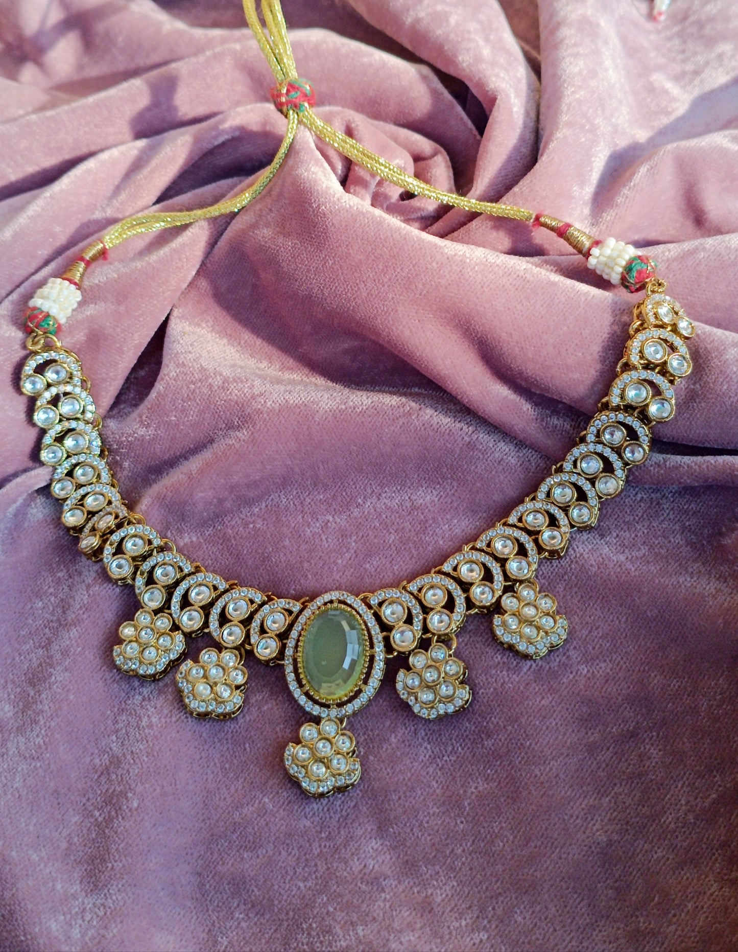 Kundan Polki_Sea Green Stone Necklace Set