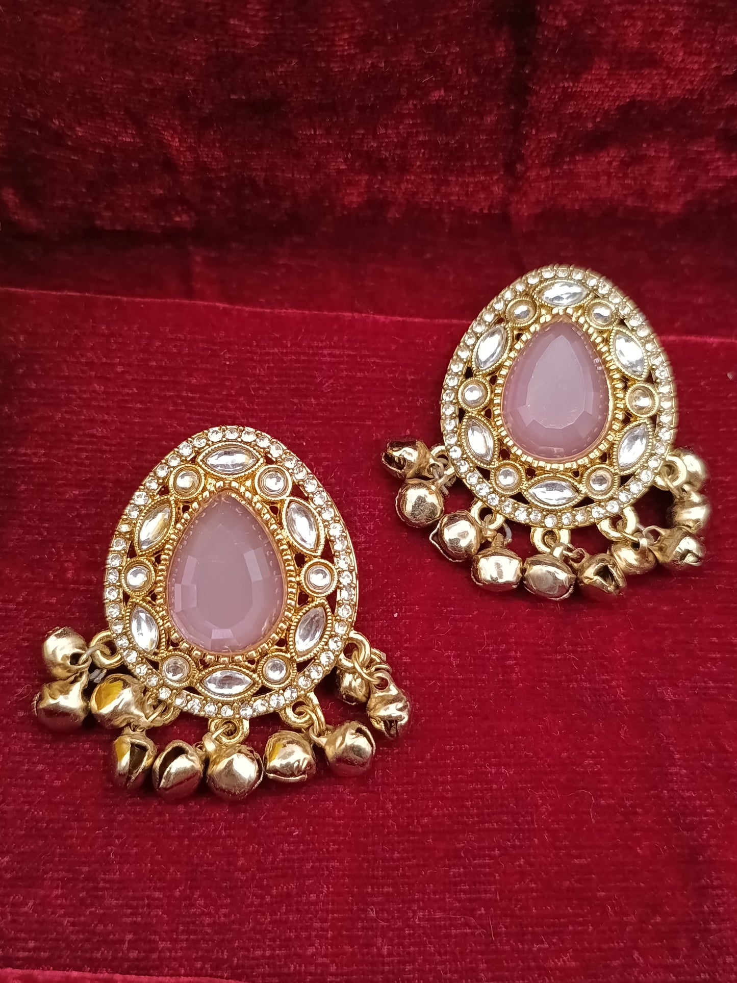 Kundan-style pink Stone Stud Earrings