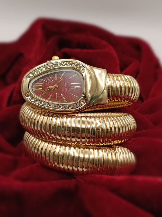 Gold Plated_Serpentine Coil Bracelet Watch