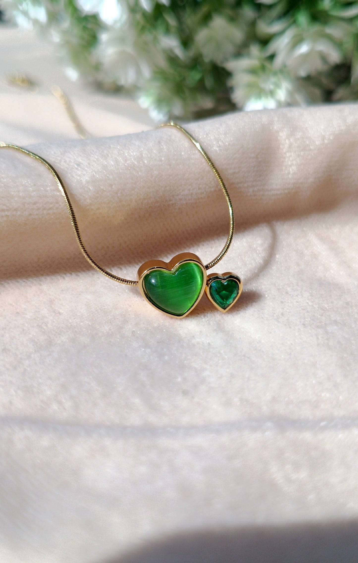 Gold-Plated Emerald Heart Pendant Necklace