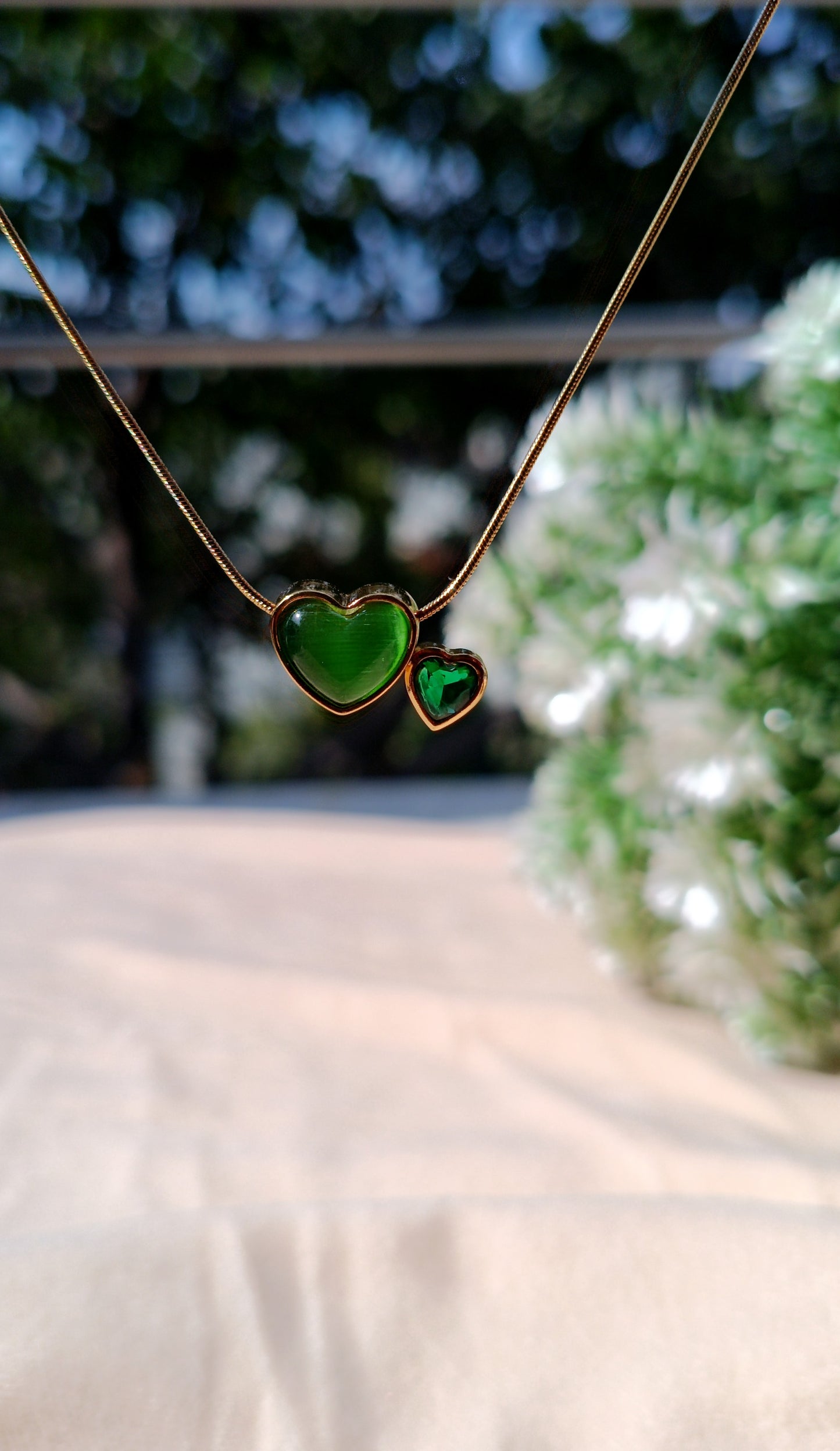 Gold-Plated Emerald Heart Pendant Necklace