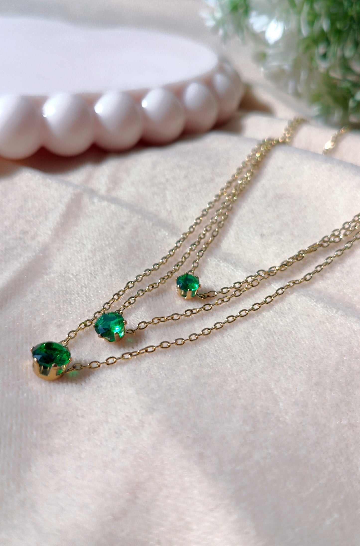 Gold Plated Green Stone layered necklace