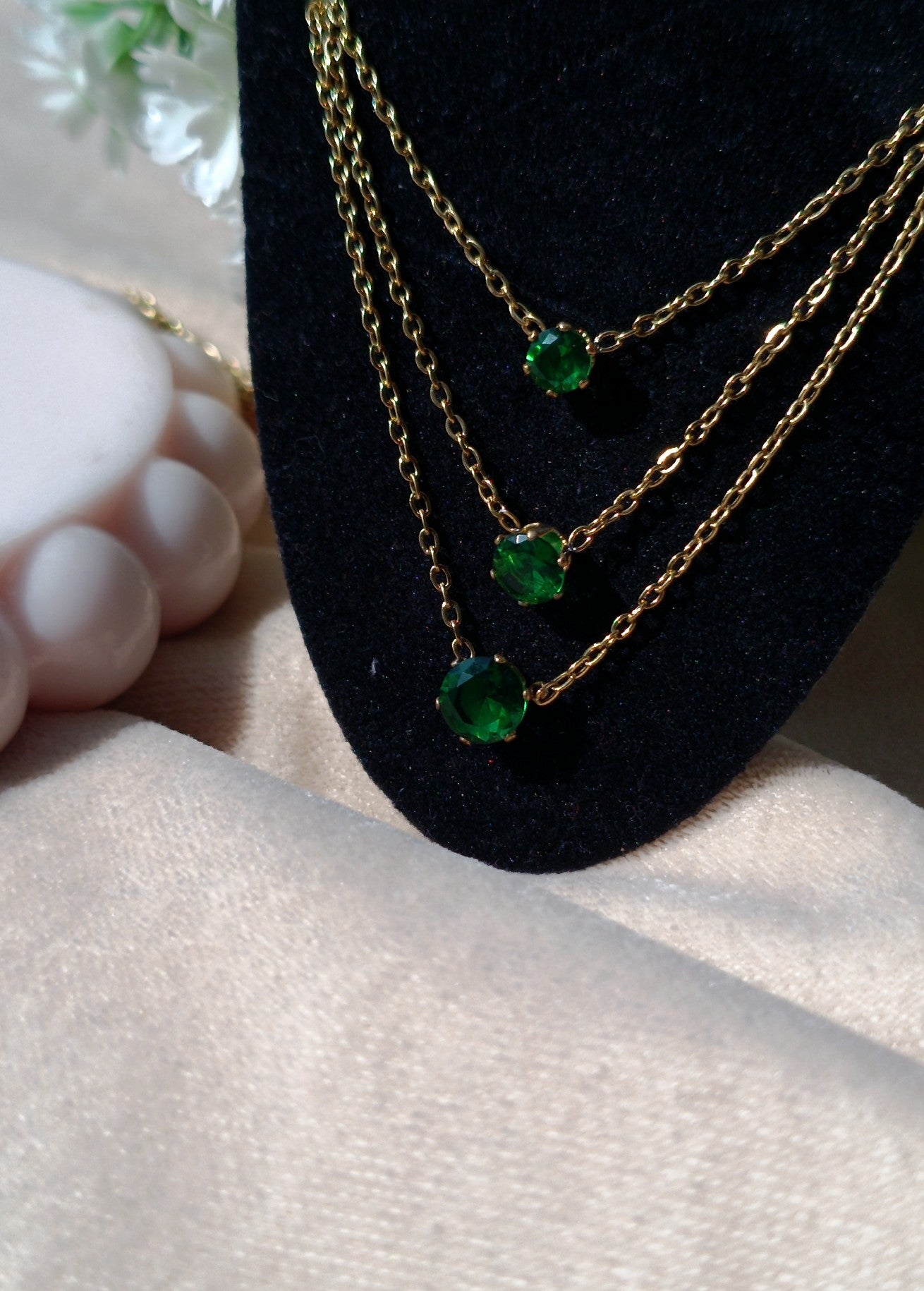 Gold Plated Green Stone layered necklace